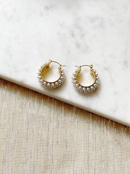 8394JE - Harlow Gold Filled Pearl Hoop Earrings