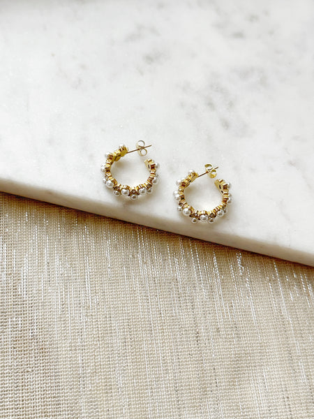 8393JE - Hillary Gold Filled Pearl Hoop Earrings