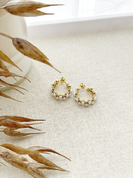 8393JE - Hillary Gold Filled Pearl Hoop Earrings