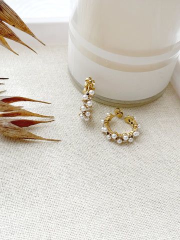 8393JE - Hillary Gold Filled Pearl Hoop Earrings