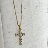 Gold cross necklace with clear stones