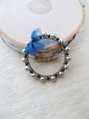 8001JB - Navy and Gray Pearl Bangles, Bridal Gift Set of 5
