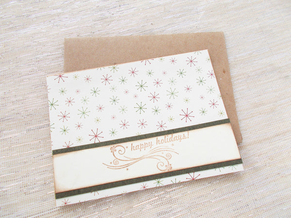 No. 042 - Red and Green Snowflake Christmas Cards - Set of 3