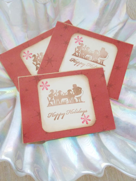 No. 043 -  Red Snowflake Christmas Cards, Set of 3