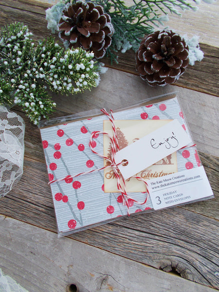 No. 155 - Holly Berry Holiday Card - Set of 3